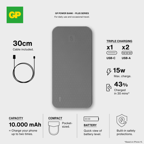 GP B+ Series Powerbank 10000 mAh Czarny LT45102-N0002 (4)