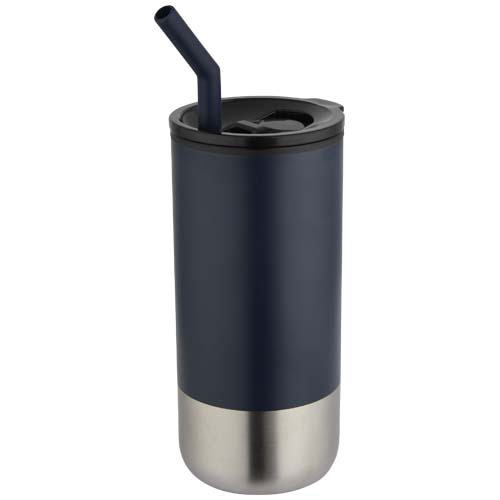 Grayson izolowany kubek z certyfikatem RCS z recyklingu o pojemności 480 ml z silikonową słomką Granatowy 10091855 