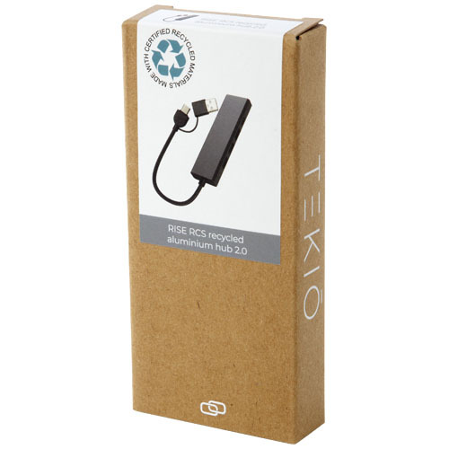 Rise hub USB 2.0 z aluminium pochodzącego z recyklingu z certyfikatem RCS Czarny 12434490 (2)