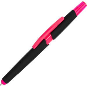 Długopis plastikowy z zakreślaczem touch pen EMMETT Różowy
