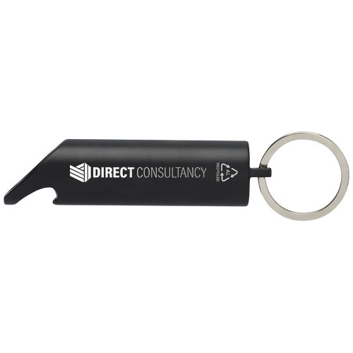 Flare latarka LED i otwieracz do butelek z łańcuchem do kluczy wykonany z aluminium IPX z recyklingu Czarny 10457490 (1)