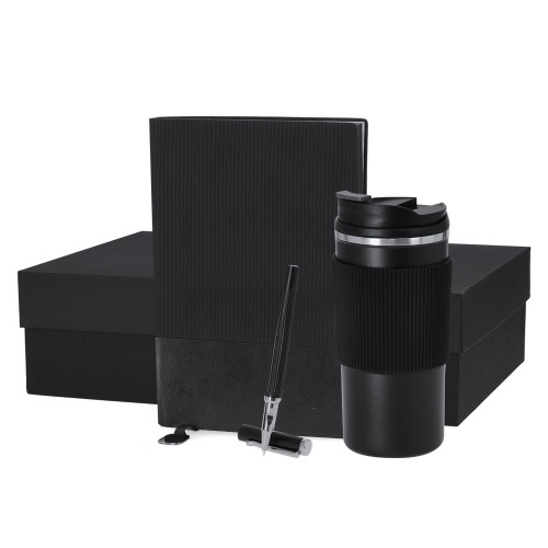 Zestaw upominkowy, kubek termiczny 470 ml, notatnik A5, pióro kulkowe, pudełko podarunkowe Czarny VA290-03 