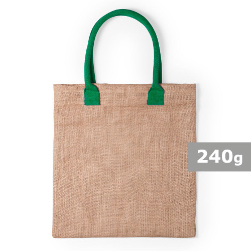 Torba z juty na zakupy, bawełniane uchwyty Zielony V0533-06 
