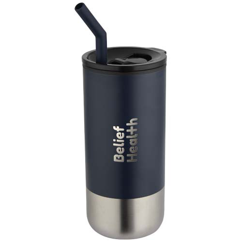 Grayson izolowany kubek z certyfikatem RCS z recyklingu o pojemności 480 ml z silikonową słomką Granatowy 10091855 (1)