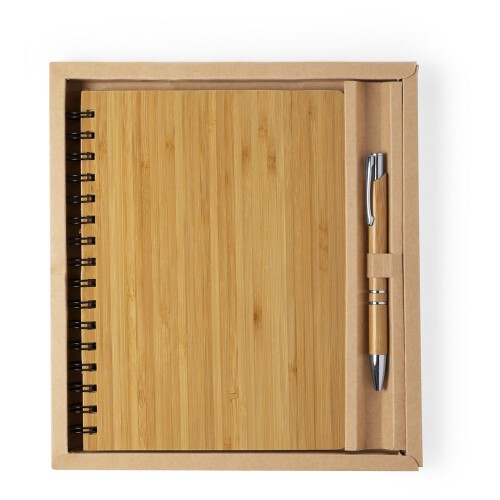 Bambusowy notatnik ok. A5, długopis brązowy V0207-16 (4)