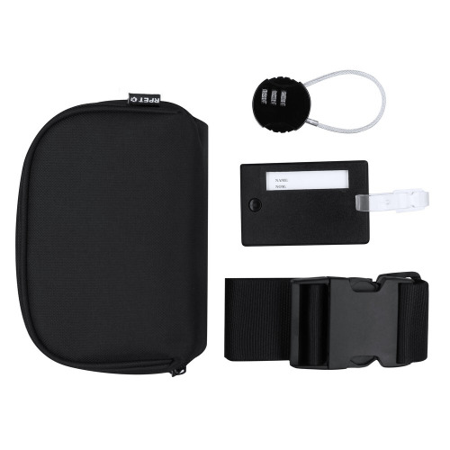 Zestaw podróżny, zawieszka do bagażu, pas do walizki, kłódka podróżna, pokrowiec RPET Czarny VA778-03 (3)
