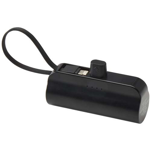 Alnair powerbank o pojemności 5000 mAh i mocy 10 W, wykonany z tworzyw sztucznych pochodzących z recyklingu, z wbudowaną podstawką i kablem 2 w 1 Czarny 12447290 (4)