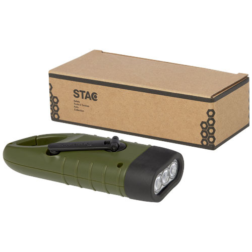 Helios latarka solarna z dynamem i karabińczykiem wykonana z tworzyw sztucznych pochodzących z recyklingu Zieleń wojskowa 10457564 (4)