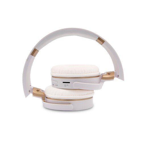 Składane bezprzewodowe słuchawki nauszne, bambusowe elementy biały V0190-02 (1)