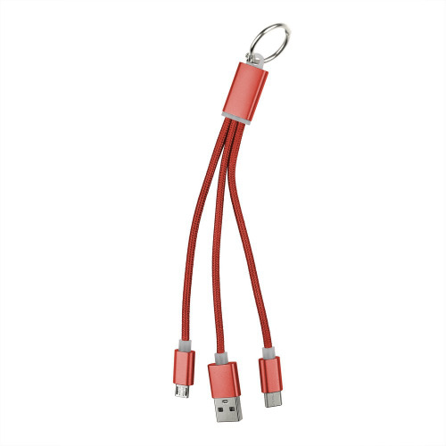 Brelok do kluczy, kabel do ładowania 3 w 1 czerwony V0345-05 (2)