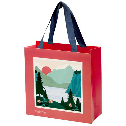 Torba papierowa Smartfold 210 g/m² z uchwytami ze wstążki i matowym laminowaniem – 24 x 10 x 24 cm Niebieski 1ZM01652 