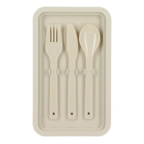 Dwupoziomowe pudełko na lunch z sztućcami Beżowy LT90426-N0055 (6)