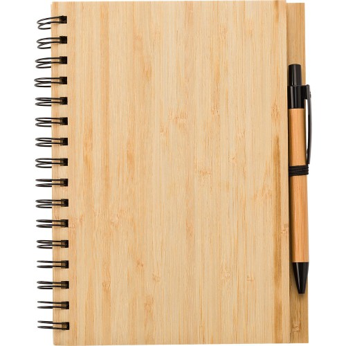 Bambusowy notatnik A5, długopis drewno V0200-17 (6)