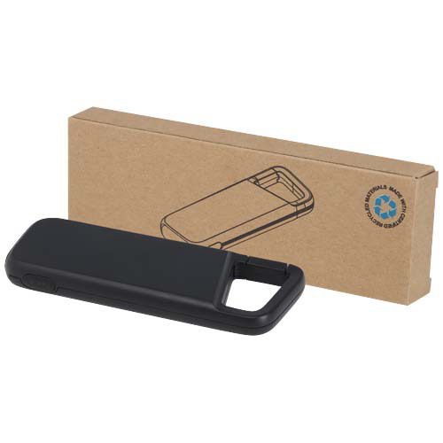 Alkes wodoodporny powerbank z karabińczykiem o pojemności 5000 mAh i mocy 12 W, wykonany z tworzyw sztucznych pochodzących z recyklingu Czarny 12447090 