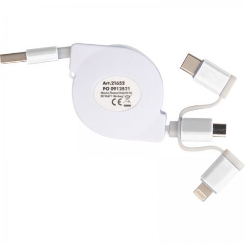 Kabel do ładowania z 3 wtyczkami rozwijany NICO Biały 2165206 (6)