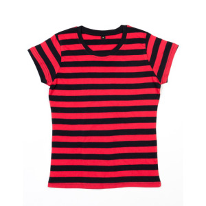 Damski T-shirt Klasyczny Bawełniany w Paski - Black & Red