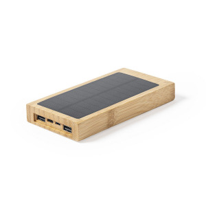 Bambusowy bezprzewodowy power bank 10000 mAh, ładowarka bezprzewodowa 5W, ładowarka słoneczna