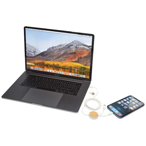 Chechia kabel do synchronizacji danych i szybkiego ładowania 5 w 1 27 W o długości 150 cm z tworzyw sztucznych pochodzących z recyklingu z detalami z bambusa Biały 12442201 (7)