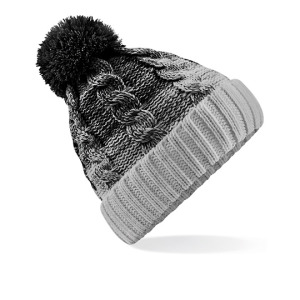 Czapka Ombre Dzianina Warkoczowa z Pomponem - Black & Light Grey