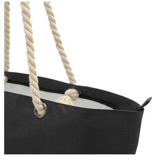 Panama torba termiczna na plażę z uchwytami ze sznurka wykonana z materiałów z recyklingu z certyfikatem GRS Czarny 13007990 (6)