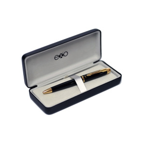 Długopis EXO Aries, czarny lakier, wykończenia złote, etui premium czarny