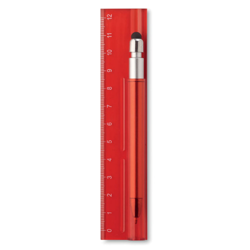 Linijka 12cm z długopisem przezroczysty czerwony MO8628-25 