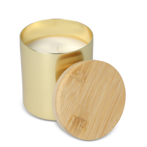 Świeca zapachowa Bhakti na bazie roślin w aluminiowym słoiku z recyklingu Złoty LT90745-N0006 (2)
