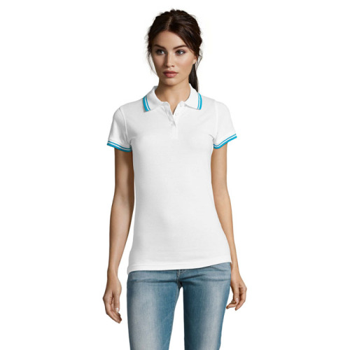 PASADENA damskie polo 200g White/Aqua S00578-QU-S 