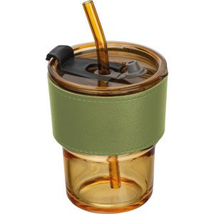 Kubek szklany ze słomką 320 ml CLEMENS żółty