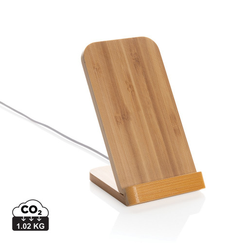 Bambusowa ładowarka bezprzewodowa 5W, stojak na telefon Brązowy P308.359 (6)