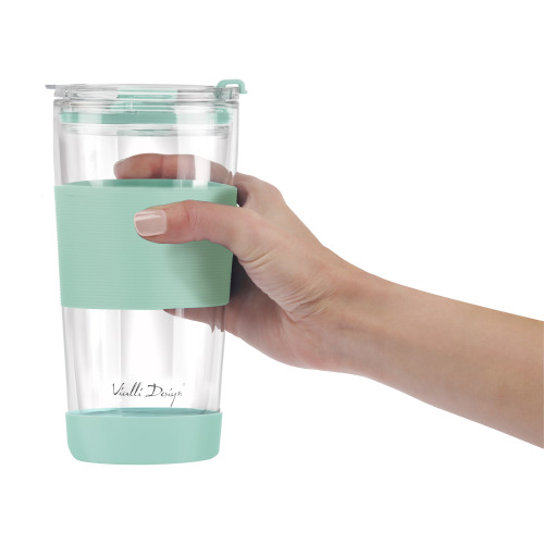 Kubek termiczny szklany ze słomką 600 ml Miętowy VD30428 (1)