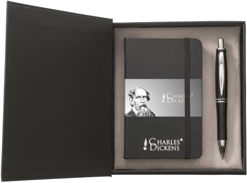 Zestaw upominkowy Charles Dickens, notatnik z długopisem czarny V2771-03 