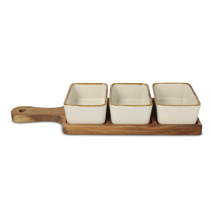 InSideOut Drewniana deska do serwowania z 3 ceramicznymi miskami
