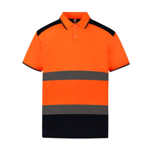 Koszulka Polo Męska Hi Vis Oddychająca - Hi-Vis Orange & Navy