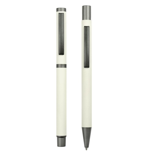 Zestaw piśmienny, długopis i pióro kulkowe biały V1957-02 (3)