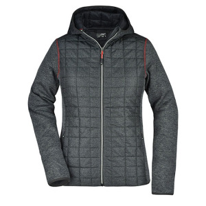 Bluza Hybrydowa Damska Slim Pikowana z Kapturem - Grey Melange & Anthracite Melange
