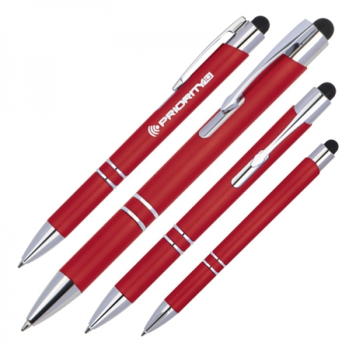 Długopis plastikowy touch pen z podświetlanym logo WORLD czerwony 089205 (1)