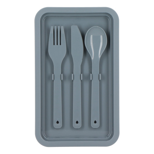 Dwupoziomowe pudełko na lunch z sztućcami Szary LT90426-N0061 (6)