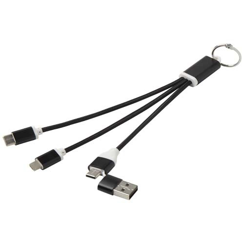 Metal kabel do ładowania 4 w 1 z aluminium z recyklingu z łańcuchem do kluczy Czarny 12438290 (5)