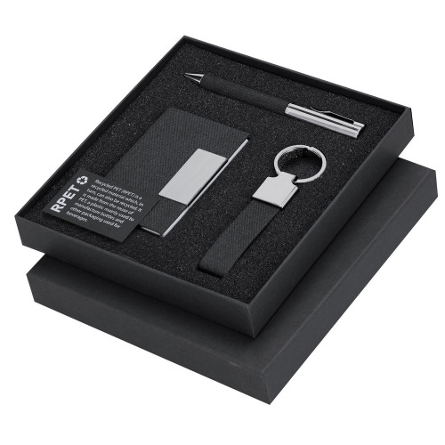 Zestaw upominkowy, brelok, etui na kartę kredytową, długopis, pudełko podarunkowe Czarny VA317-03 