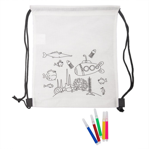Worek ze sznurkiem do kolorowania, flamastry | Franklin Biały V9827-02 (4)