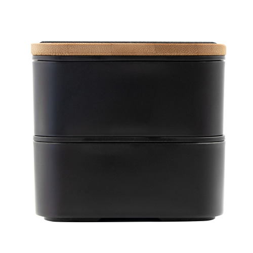 Pudełka śniadaniowe 2 w 1, 2x500 ml, bambusowe wieczko, sztućce | Tijani Czarny VA101-03 (5)