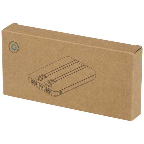 Adhil powerbank o pojemności 10.000 mAh i mocy 10 W z tworzyw sztucznych pochodzących z recyklilngu z 2 wbudowanymi kablami Biały 12445901 (2)