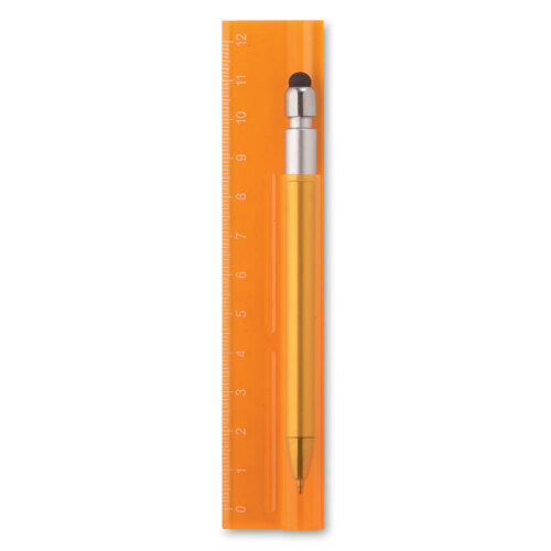 Linijka 12cm z długopisem przezroczysty pomarańczowy MO8628-29 