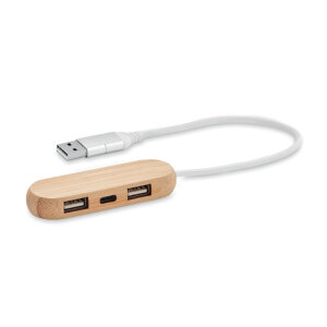 hub USB z podwójnym wejściem drewna