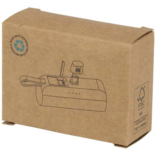 Alnair powerbank o pojemności 5000 mAh i mocy 10 W, wykonany z tworzyw sztucznych pochodzących z recyklingu, z wbudowaną podstawką i kablem 2 w 1 Czarny 12447290 (2)