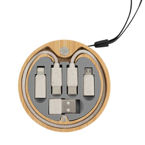 Kabel 4w1 w drewnianej obudowie, LH-ZM01 Beżowy EG059313 (1)
