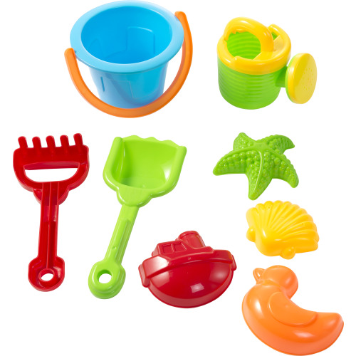 Zestaw plażowy, wiaderko, łopatka, grabki, konewka, foremki Wielokolorowy V9603-99 (1)