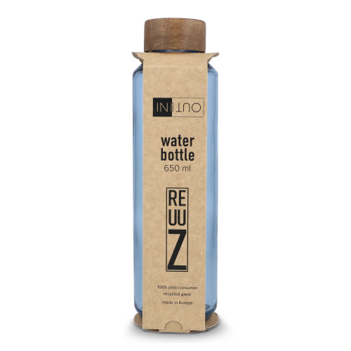 Butelka InSideOut z recyklingowanego szkła ReuuZ z drewnianym korkiem 650 ml Transparentny / jasnoniebieski LT57013-N0412 (5)