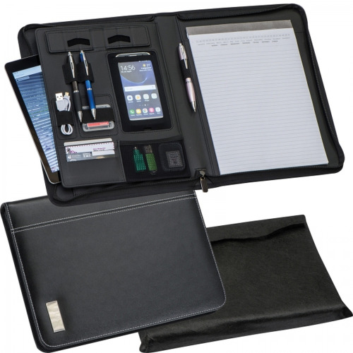 Folder A4 z notatnikiem w linie i kieszenią na tablet ISAIAH Czarny 2063603 